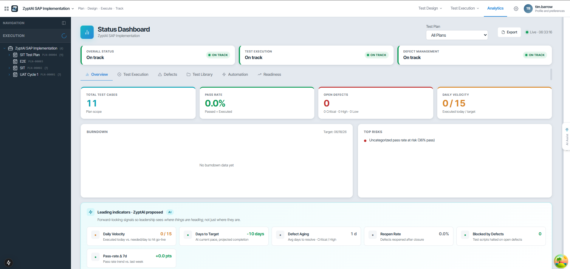 Test coverage analytics dashboard